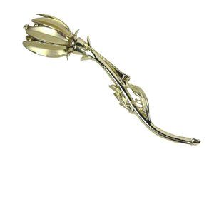 Flower Stem Bud Brooch 4.6 In Goldtone Pin Estate Vintage Statement Floral
